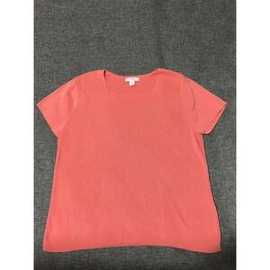 Dressbarn Woman Womens 14/16 Short Sleeve Sweater Coral Ribbed Knit Square Neck